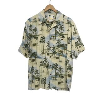 100% Silk Banana Cabana Tropical Palm Tree Hawaiian Shirt Medium Resort Beach